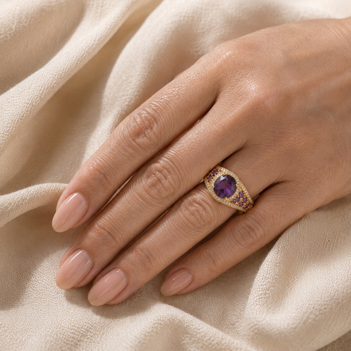 Amethyst Oval Shape Zirconia Ring