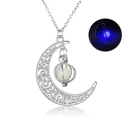 Crescent moon necklace with glow bead