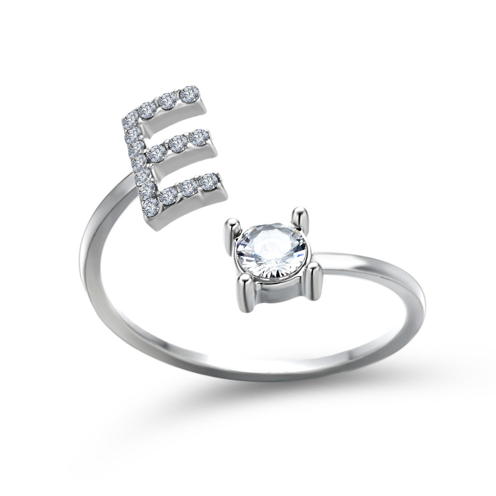 Adjustable initial ring with zircon, all 26 letters A to Z