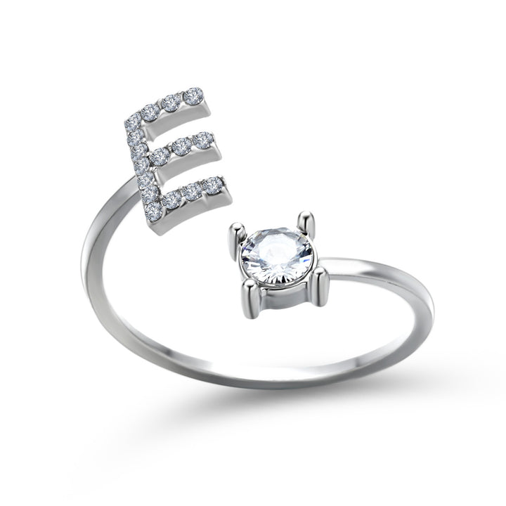 Adjustable initial ring with zircon, all 26 letters A to Z