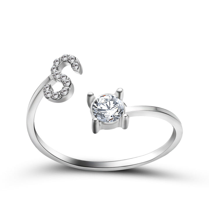 Adjustable initial ring with zircon, all 26 letters A to Z