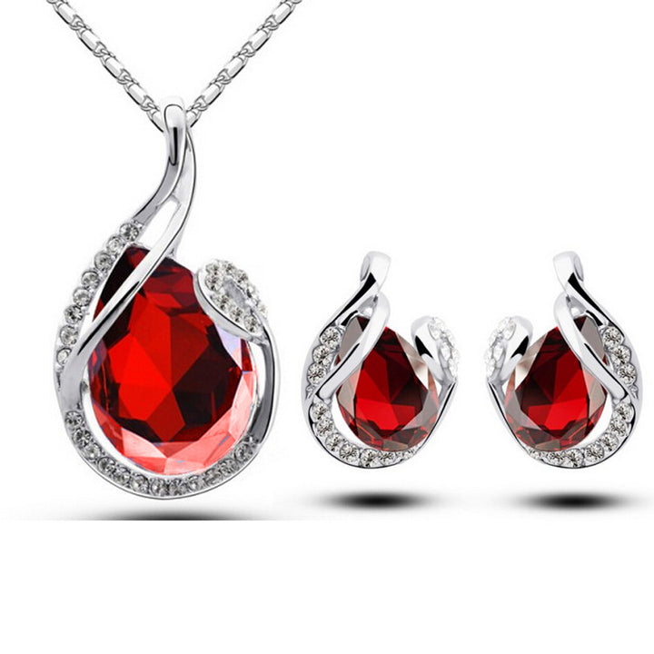 Teardrop crystal necklace and earrings