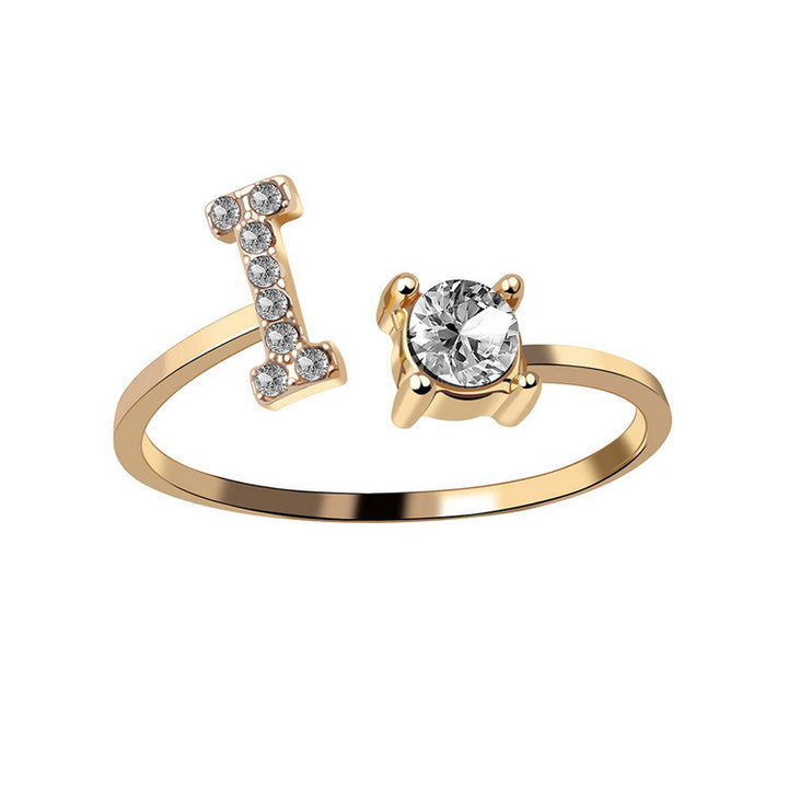 Adjustable initial ring with zircon, all 26 letters A to Z