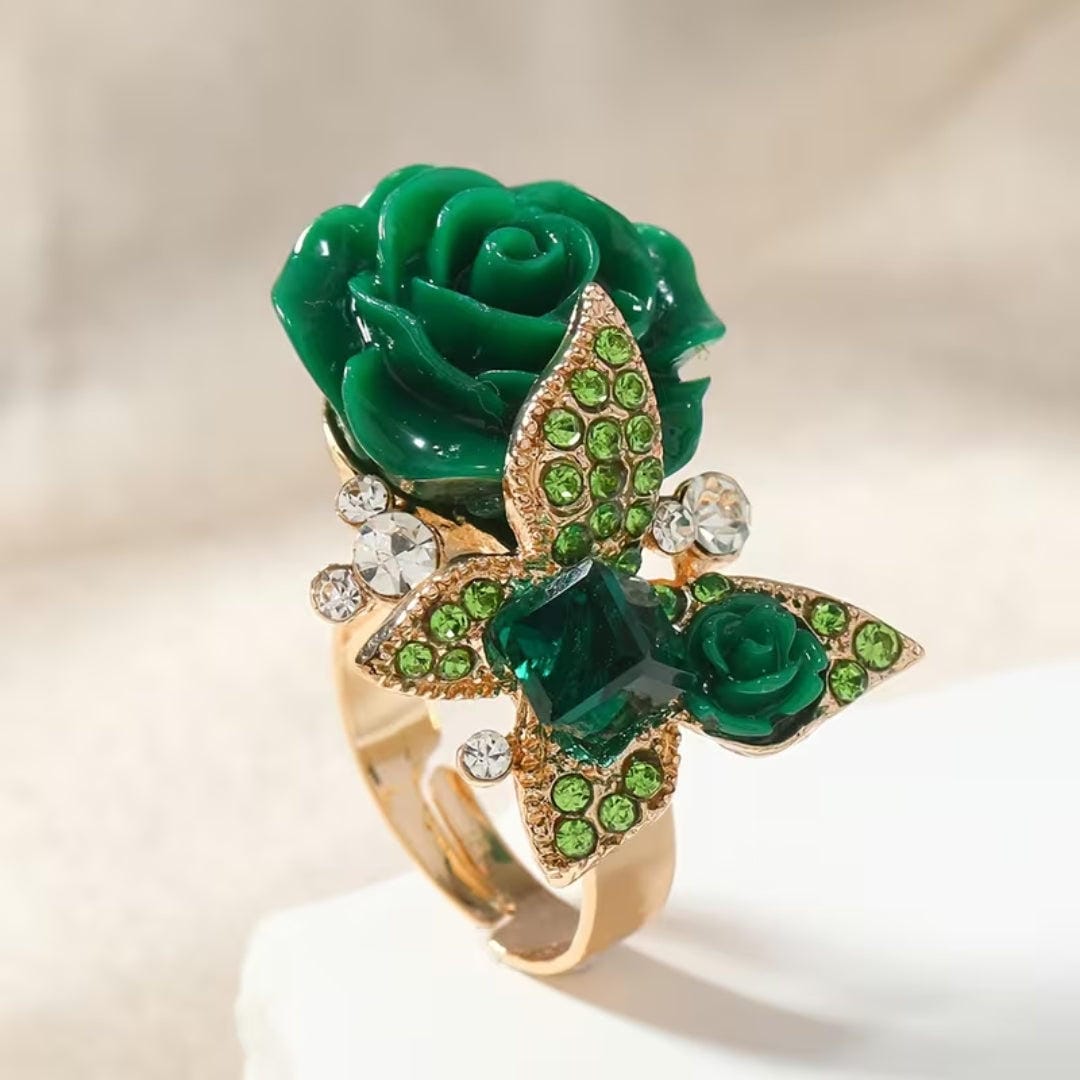 Emerald Rose Floral Ring