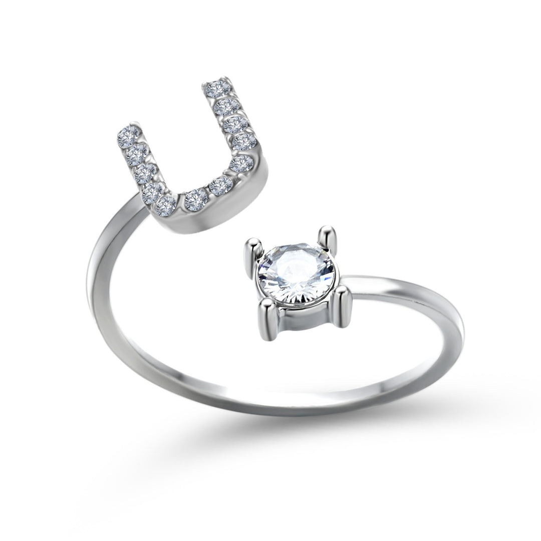 Adjustable initial ring with zircon, all 26 letters A to Z
