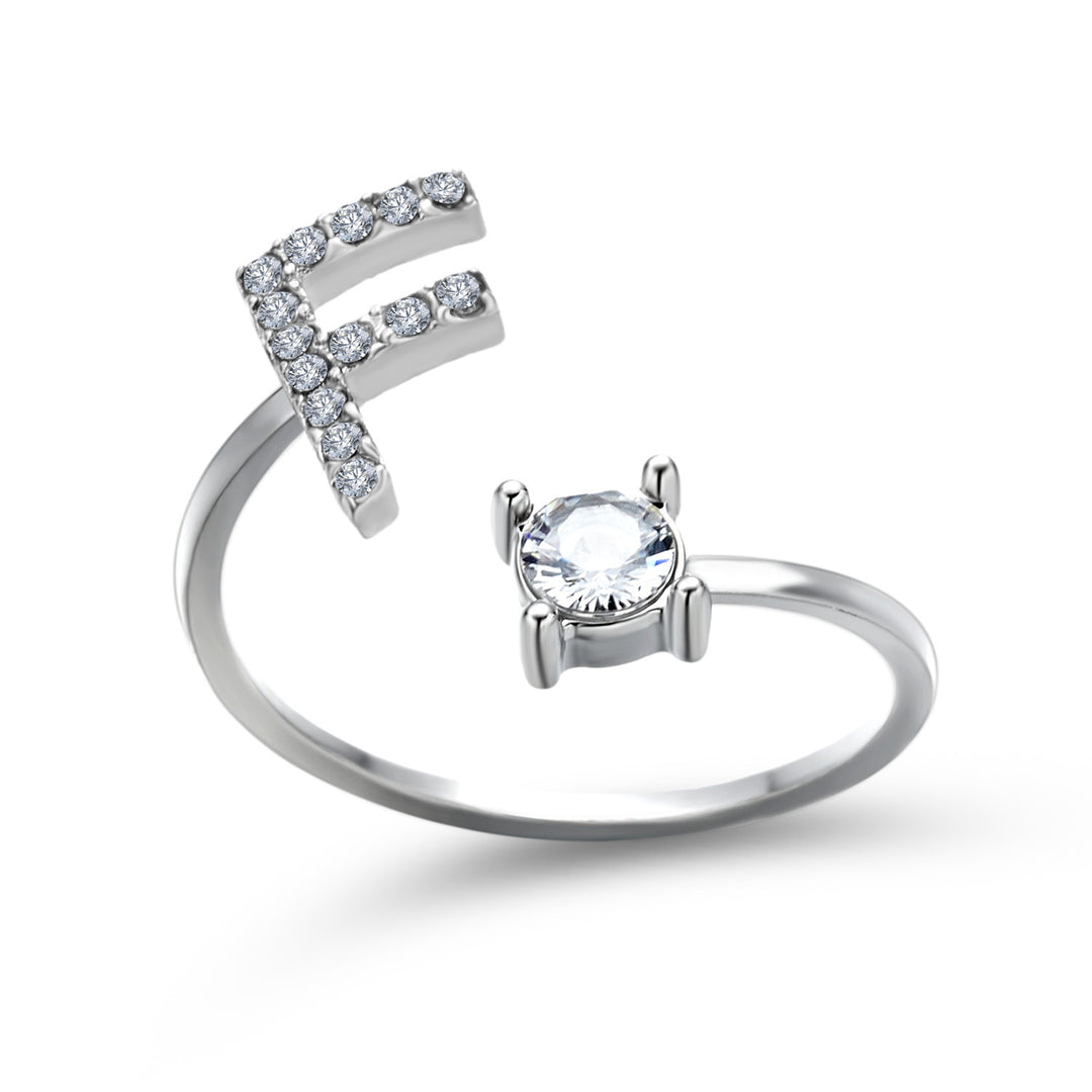 Adjustable initial ring with zircon, all 26 letters A to Z