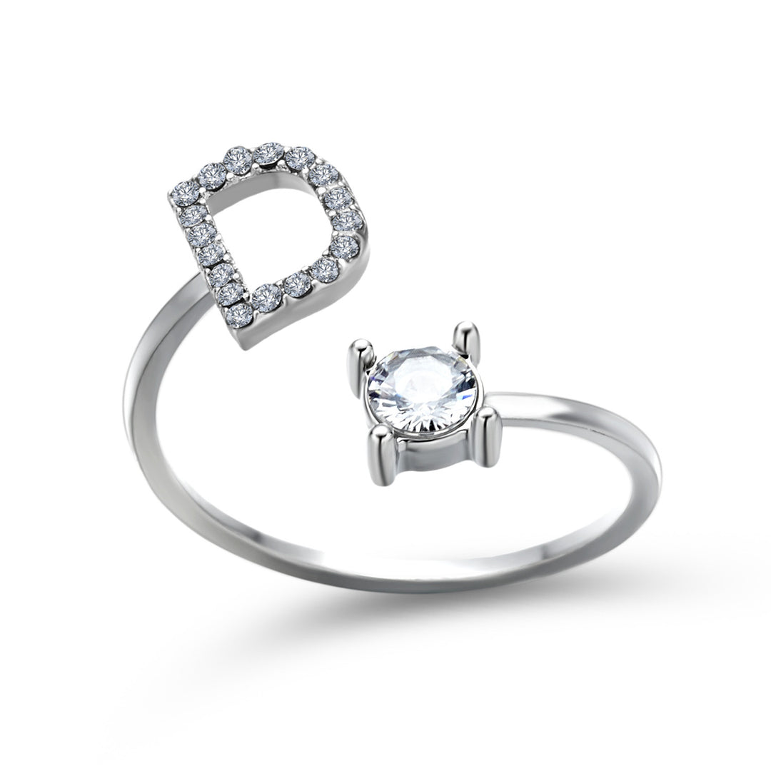 Adjustable initial ring with zircon, all 26 letters A to Z