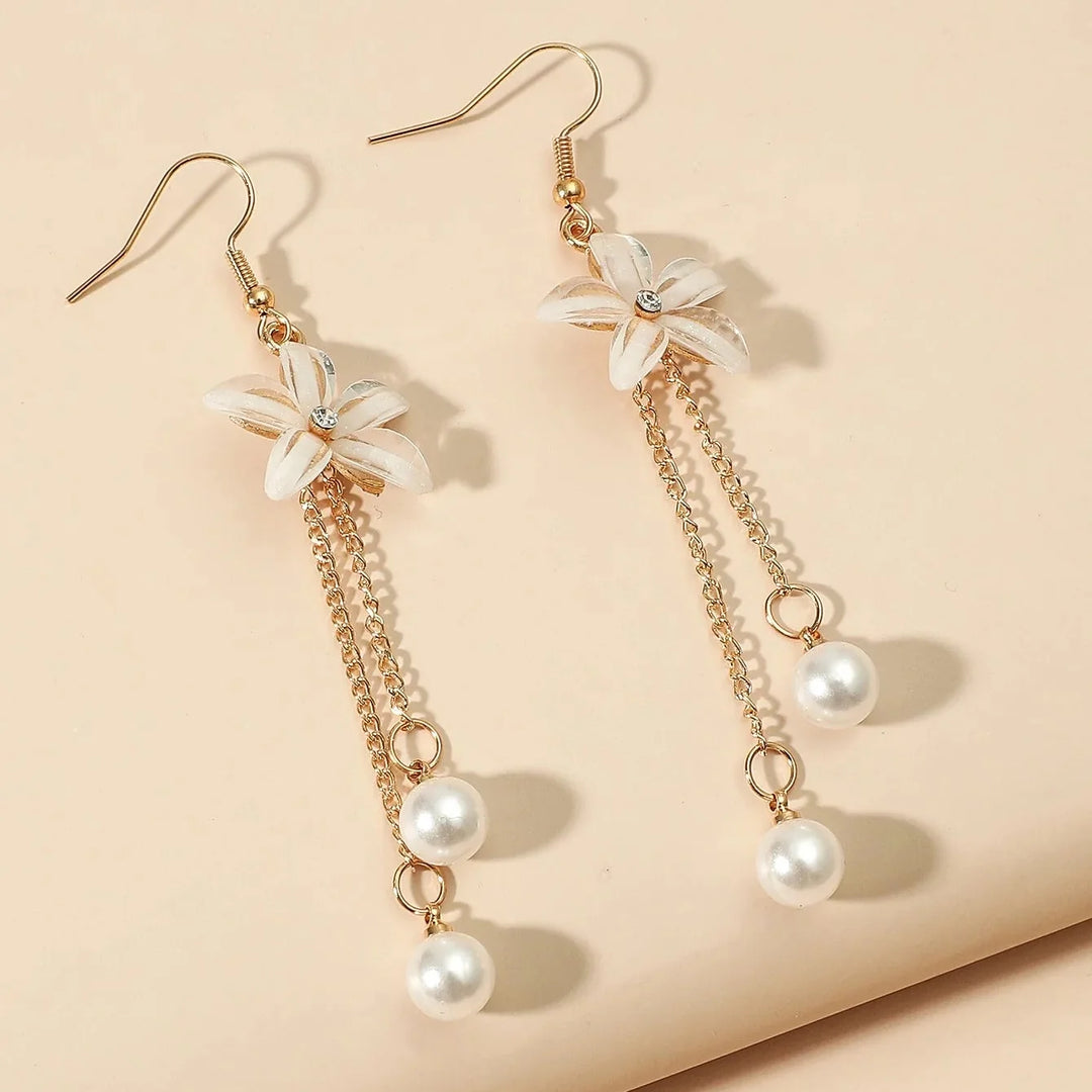 Floral Crystal Tassel Drop Earrings