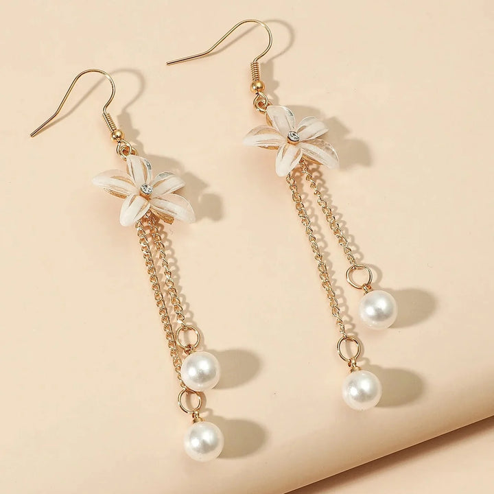 Floral Crystal Tassel Drop Earrings