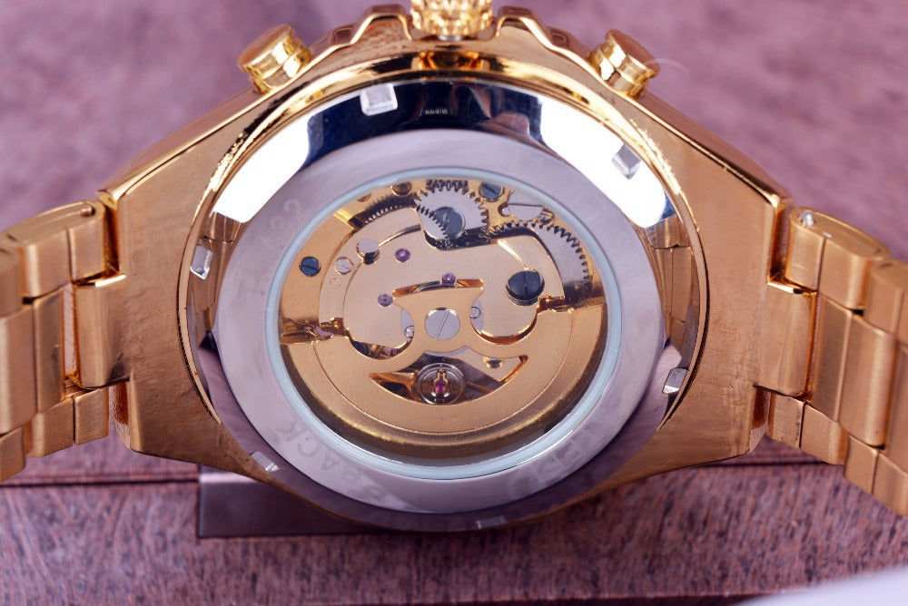 Skeleton automatic watch with steel bracelet