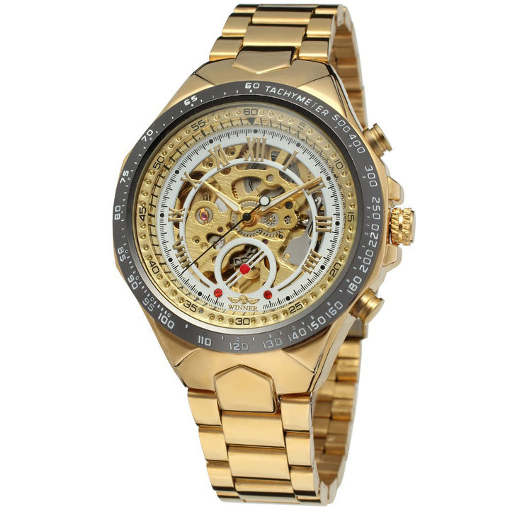 Skeleton automatic watch with steel bracelet