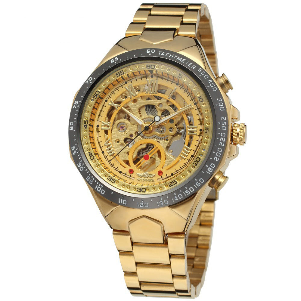 Skeleton automatic watch with steel bracelet