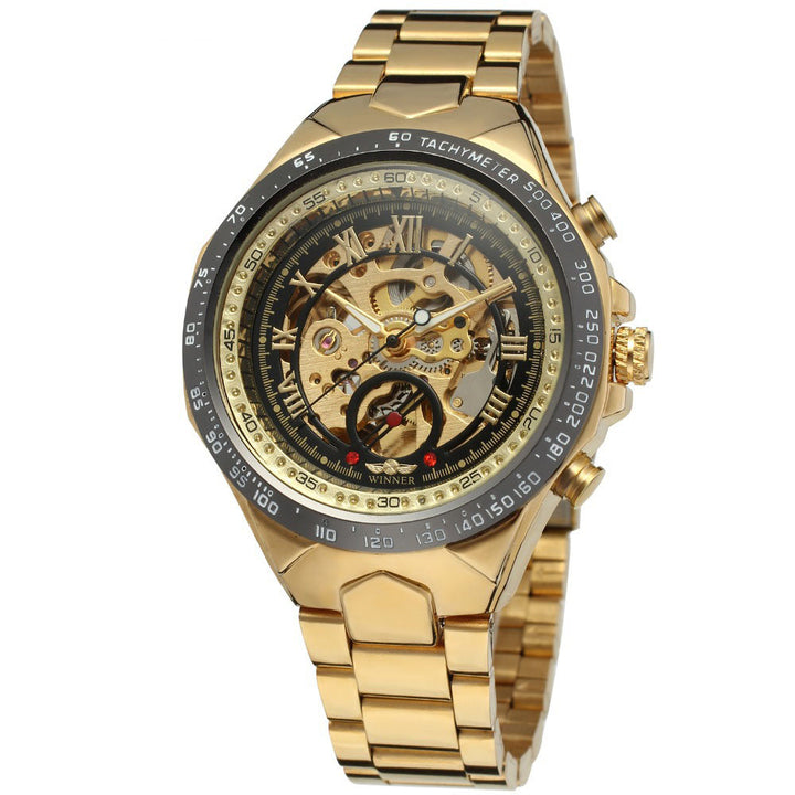 Skeleton automatic watch with steel bracelet