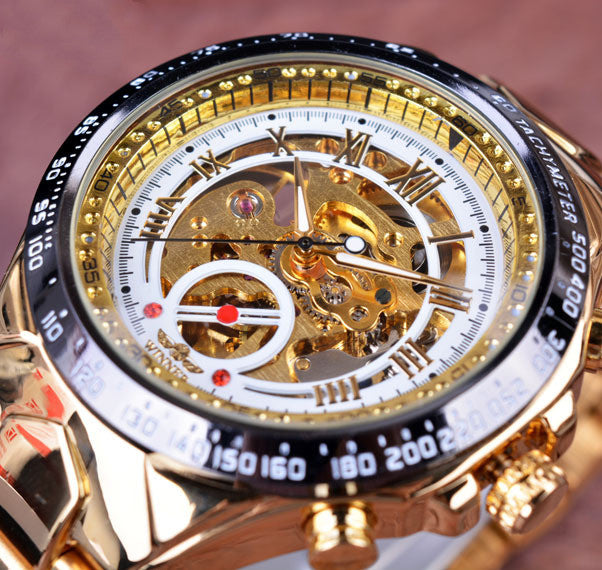 Skeleton automatic watch with steel bracelet