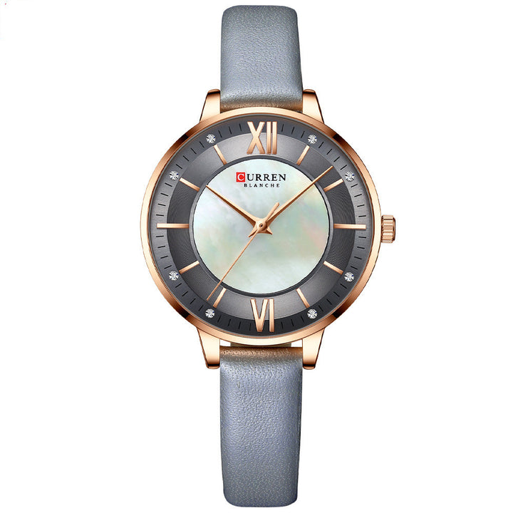 Ladies quartz watch with genuine leather strap and 35 mm dial
