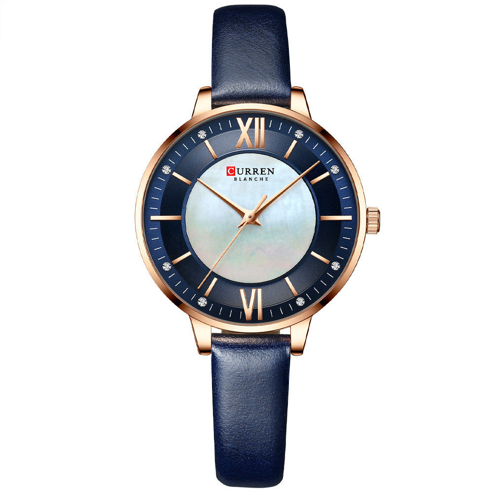 Ladies quartz watch with genuine leather strap and 35 mm dial