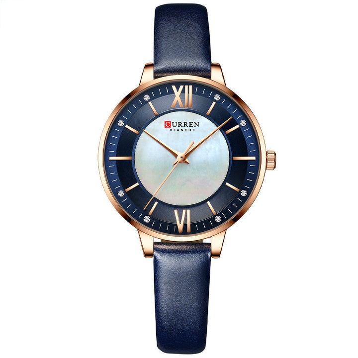 Ladies quartz watch with genuine leather strap and 35 mm dial