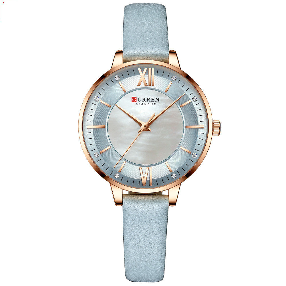 Ladies quartz watch with genuine leather strap and 35 mm dial