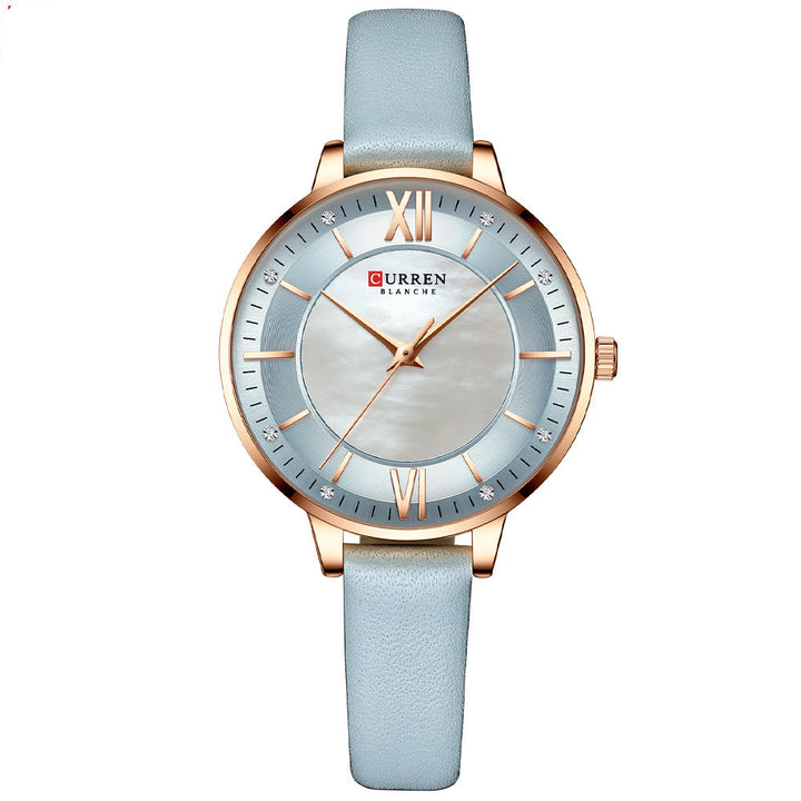 Ladies quartz watch with genuine leather strap and 35 mm dial
