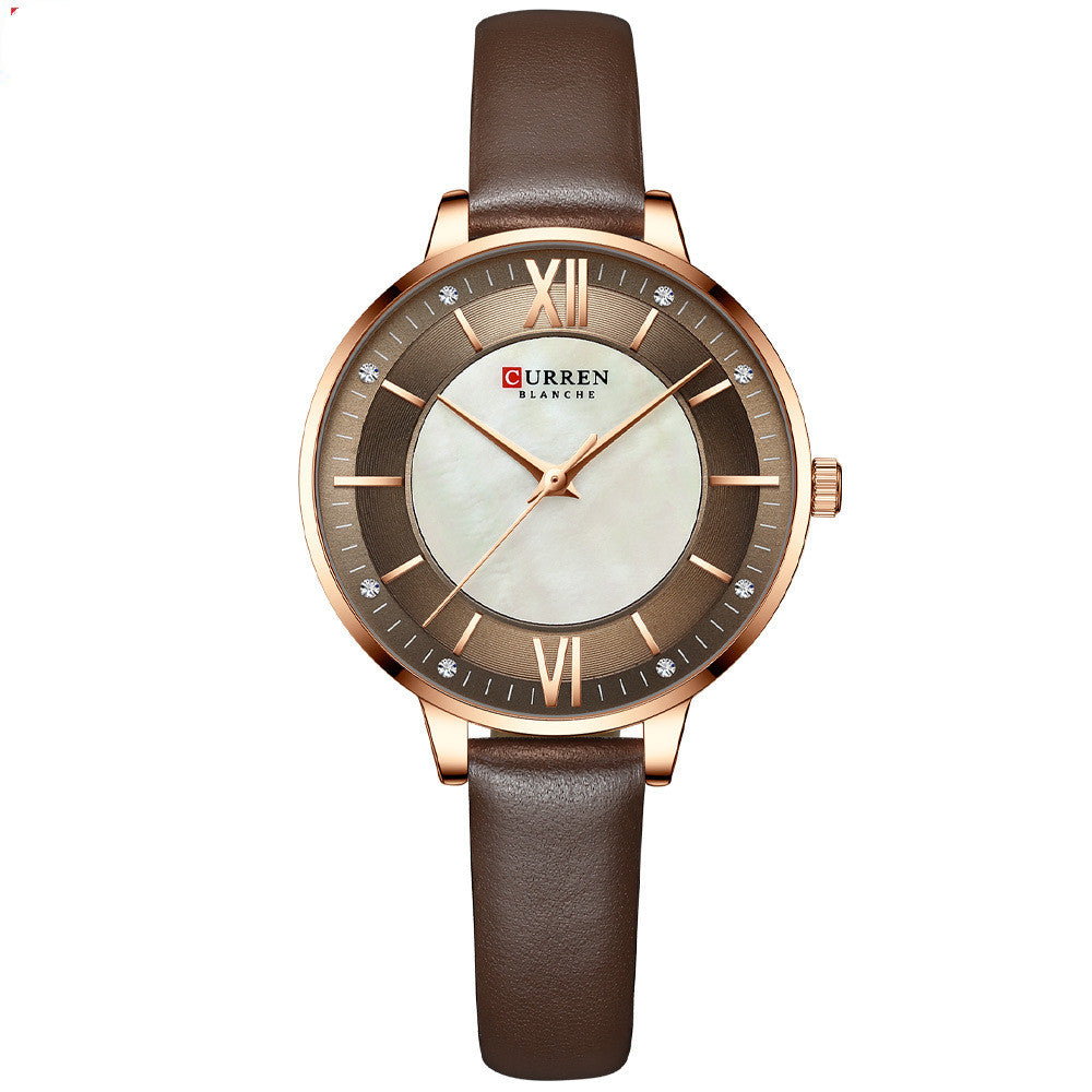 Ladies quartz watch with genuine leather strap and 35 mm dial