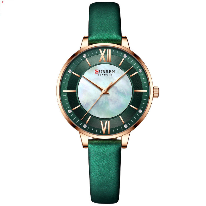 Ladies quartz watch with genuine leather strap and 35 mm dial