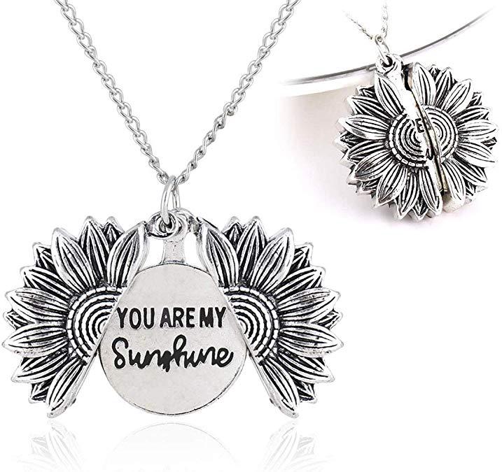 You Are My Sunshine sunflower pendant necklace, optional gift box