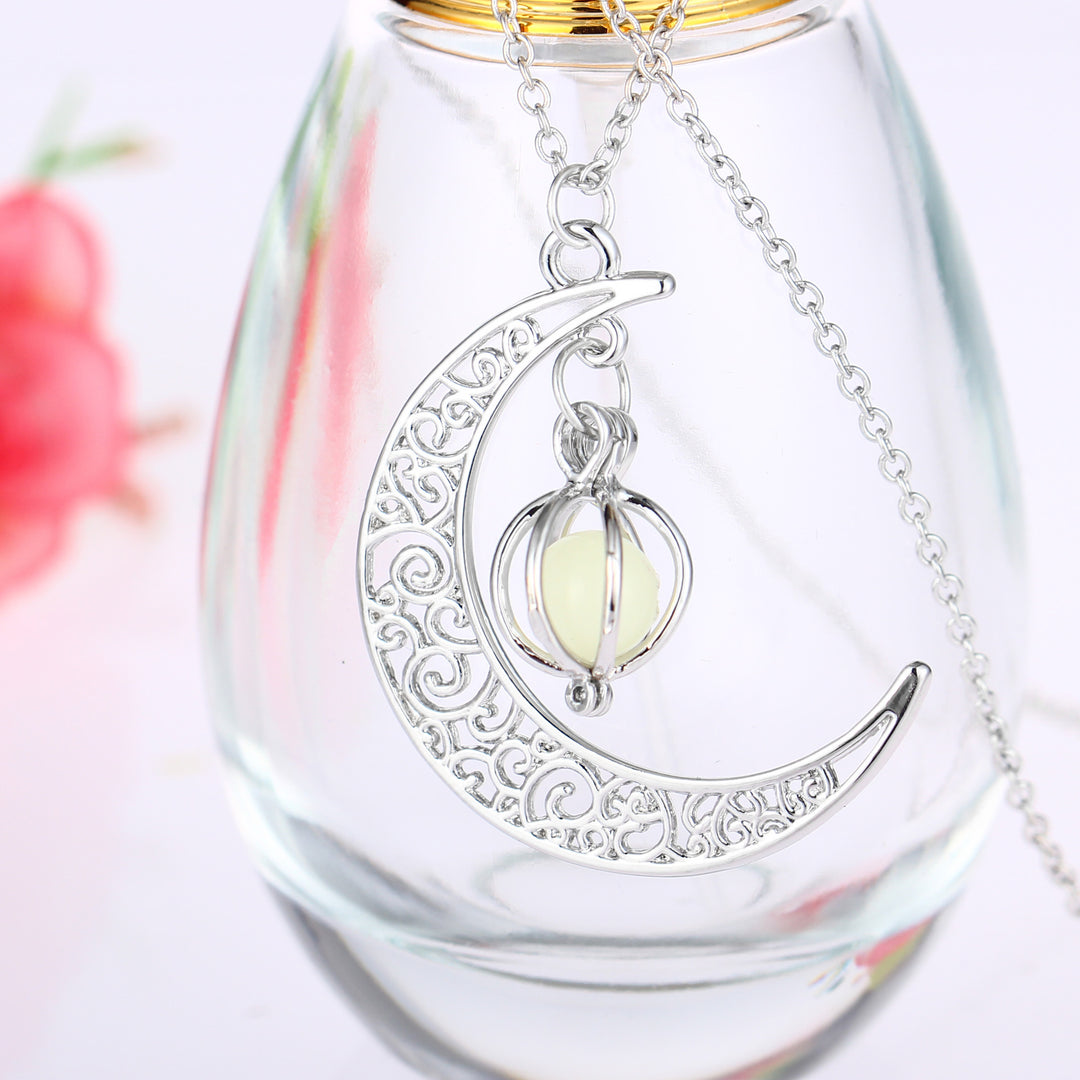 Crescent moon necklace with glow bead
