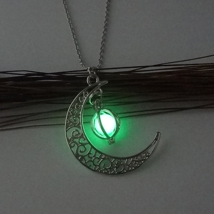 Crescent moon necklace with glow bead