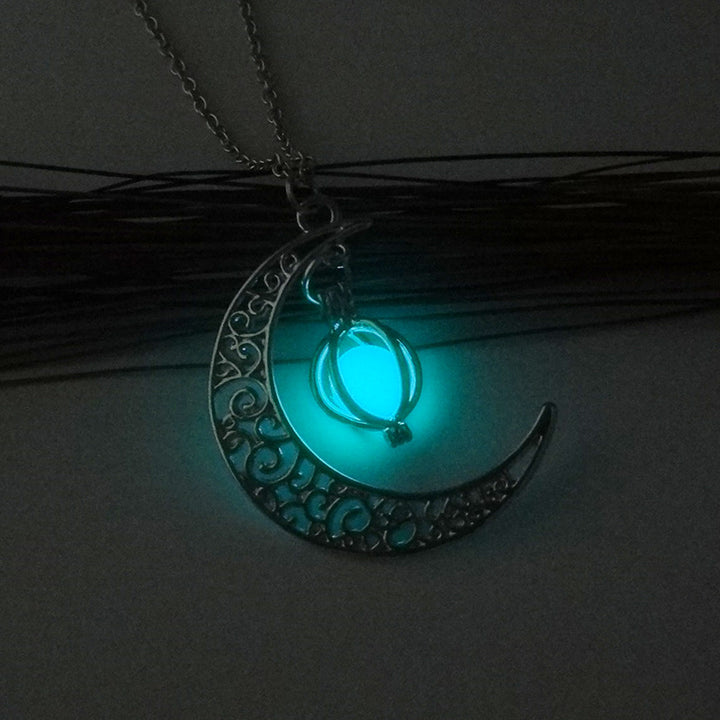 Crescent moon necklace with glow bead
