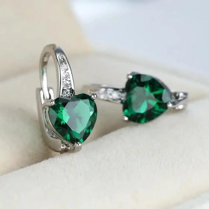 Emerald Heart Drop Earrings