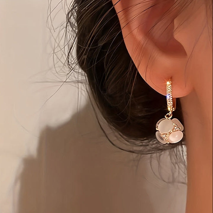 White Stone Drop Hoop Earrings