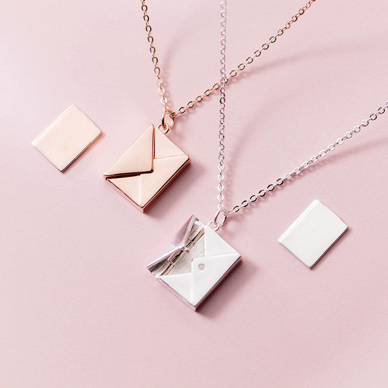 Small envelope locket pendant necklace