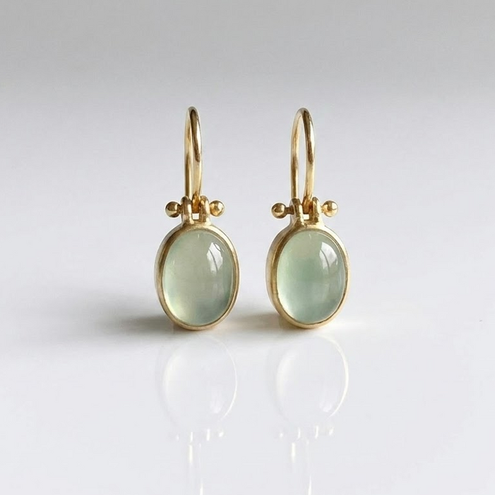 Green Drop Gold Earrings