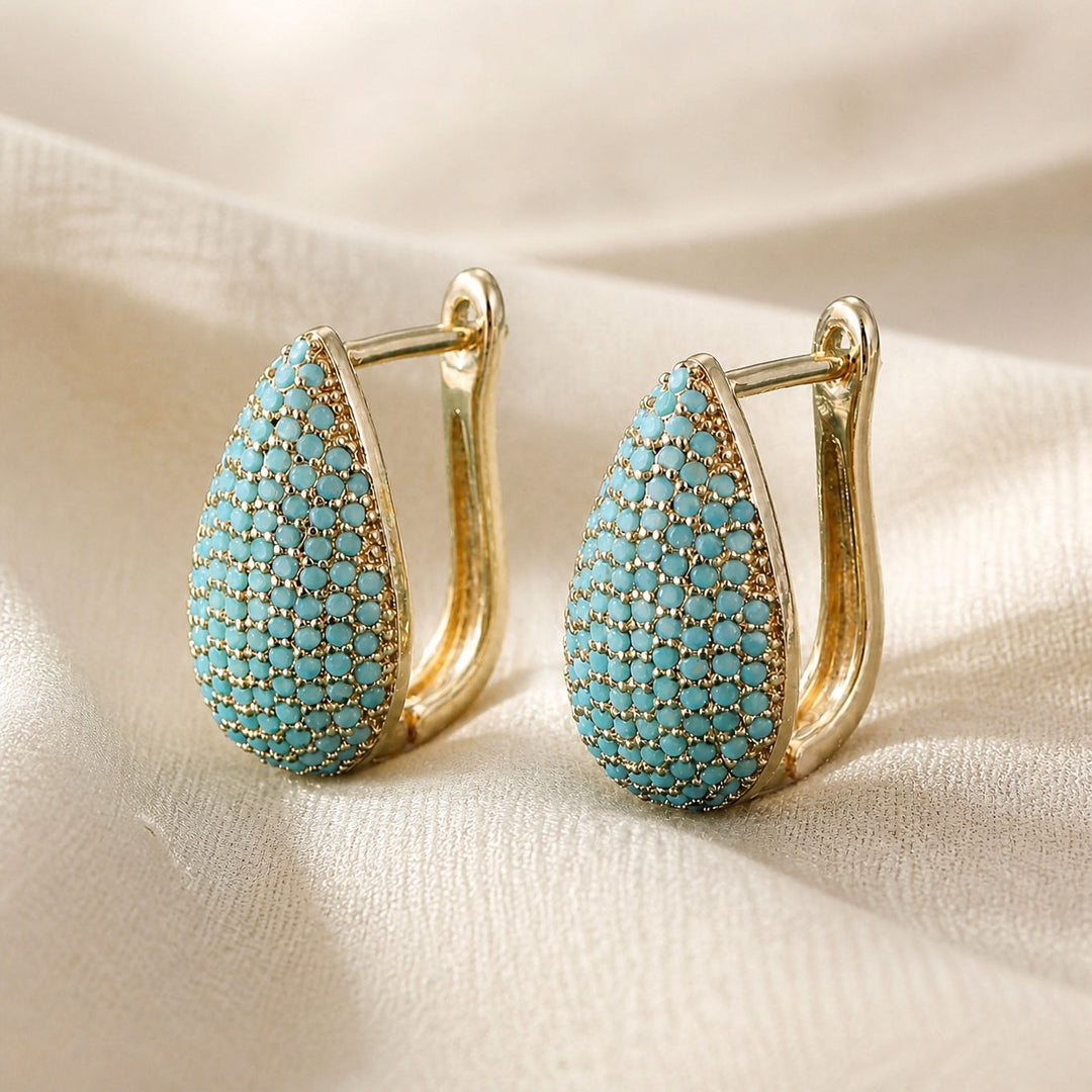 Turquoise Pavé Teardrop Hoop Earrings