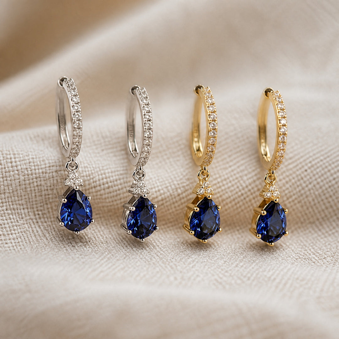 Gold Sapphire Stone Hoop Earrings