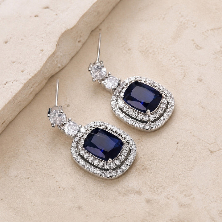 Oval Sapphire Paved Zirconia Earrings