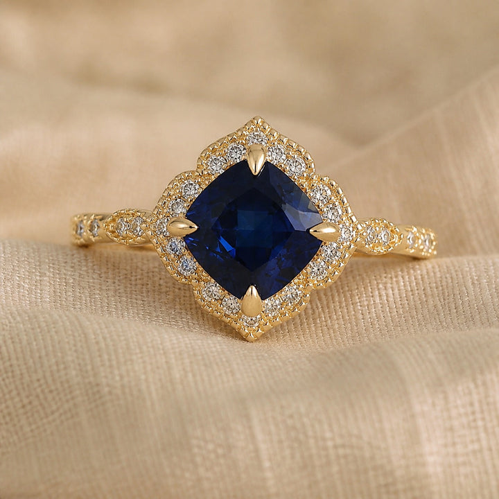 Cushion Cut Royal Sapphire Ring