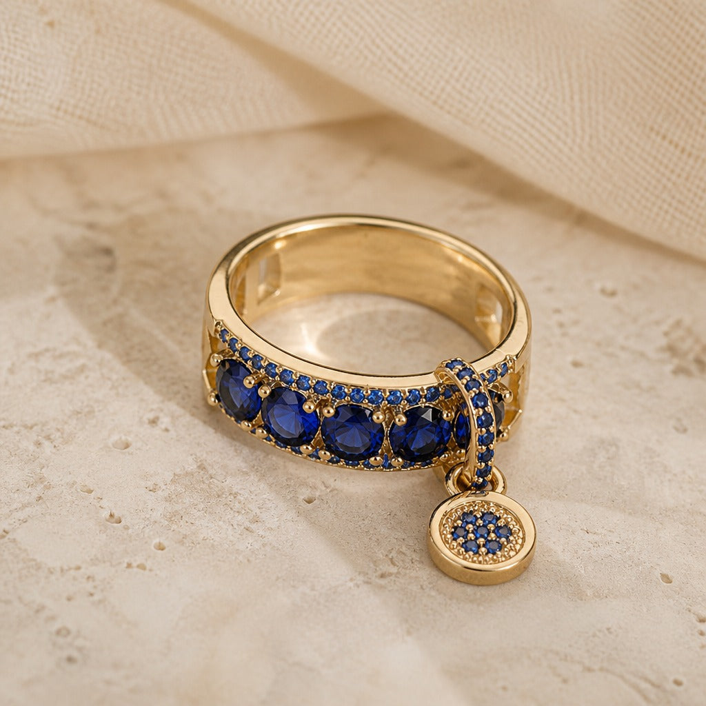 Blue Crystal Statement Gold Ring