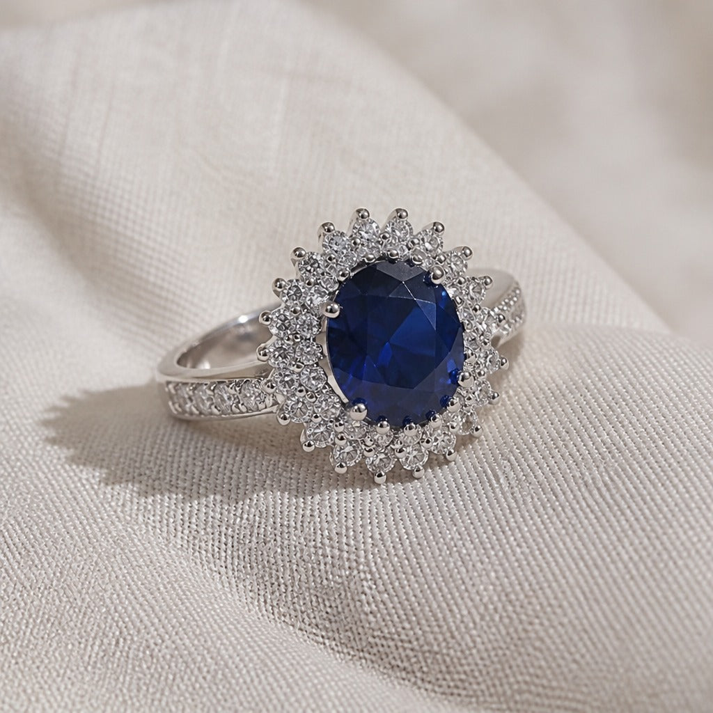 Exquisite Blue Cubic Silver Ring
