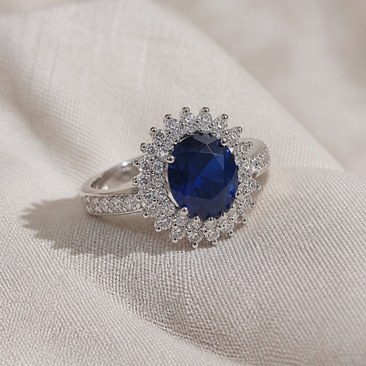 Exquisite Blue Cubic Silver Ring