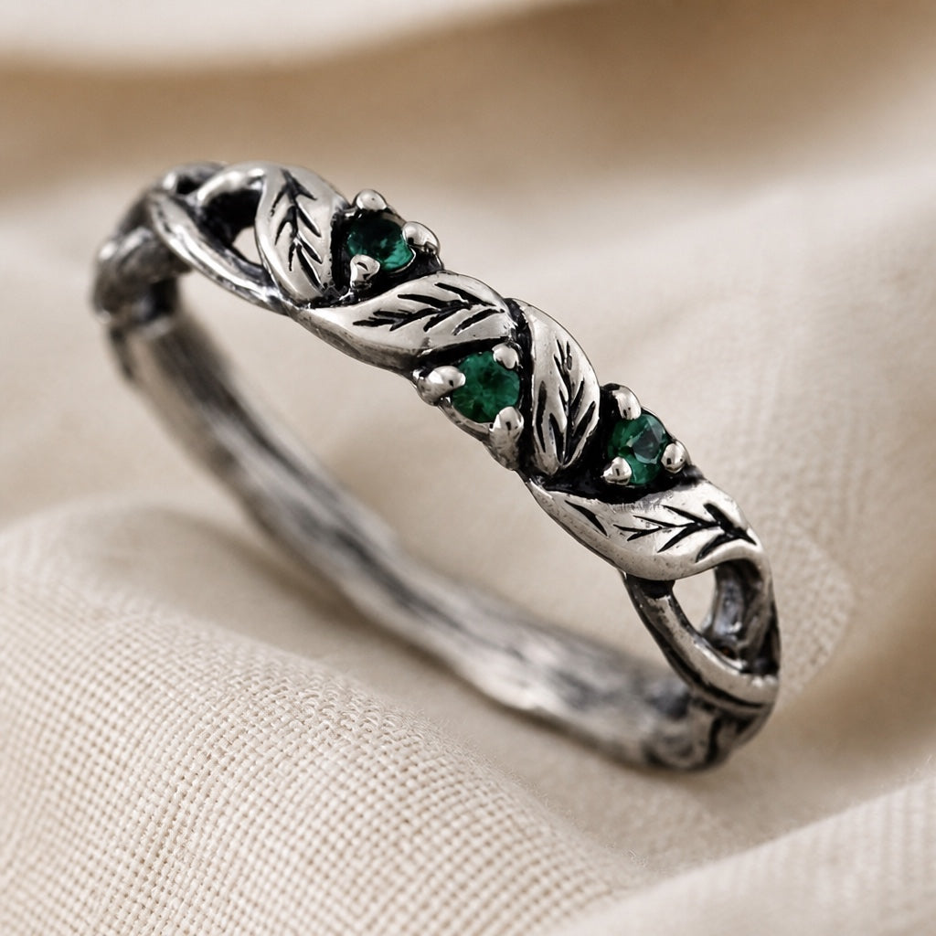 Bohemian Leaf Emerald Ring