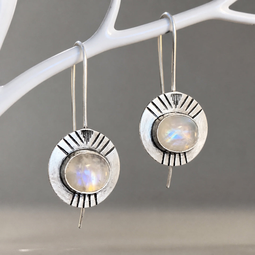 Rustic Tribal Silver Moonstone Drops