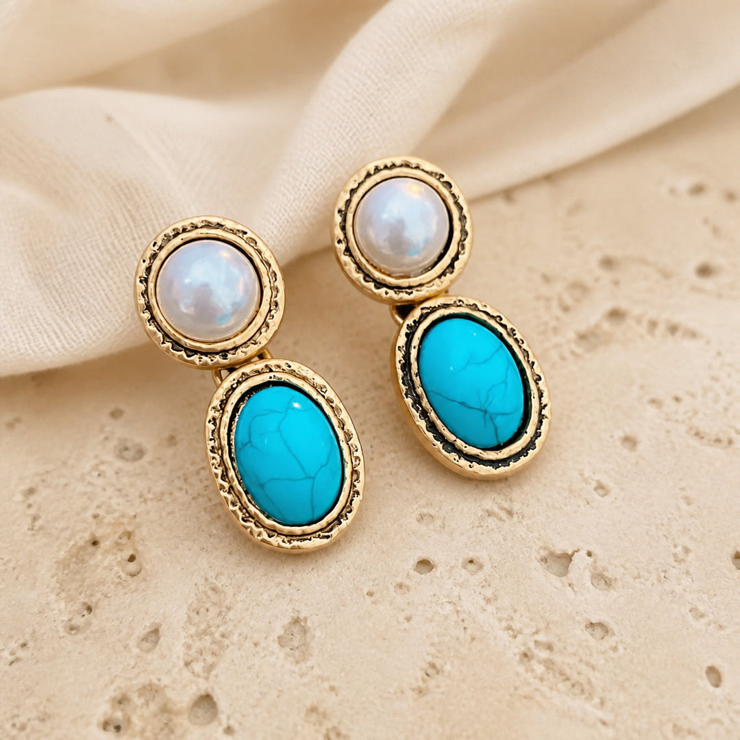 Turquoise &amp; Pearl Antique Gold Statement Set