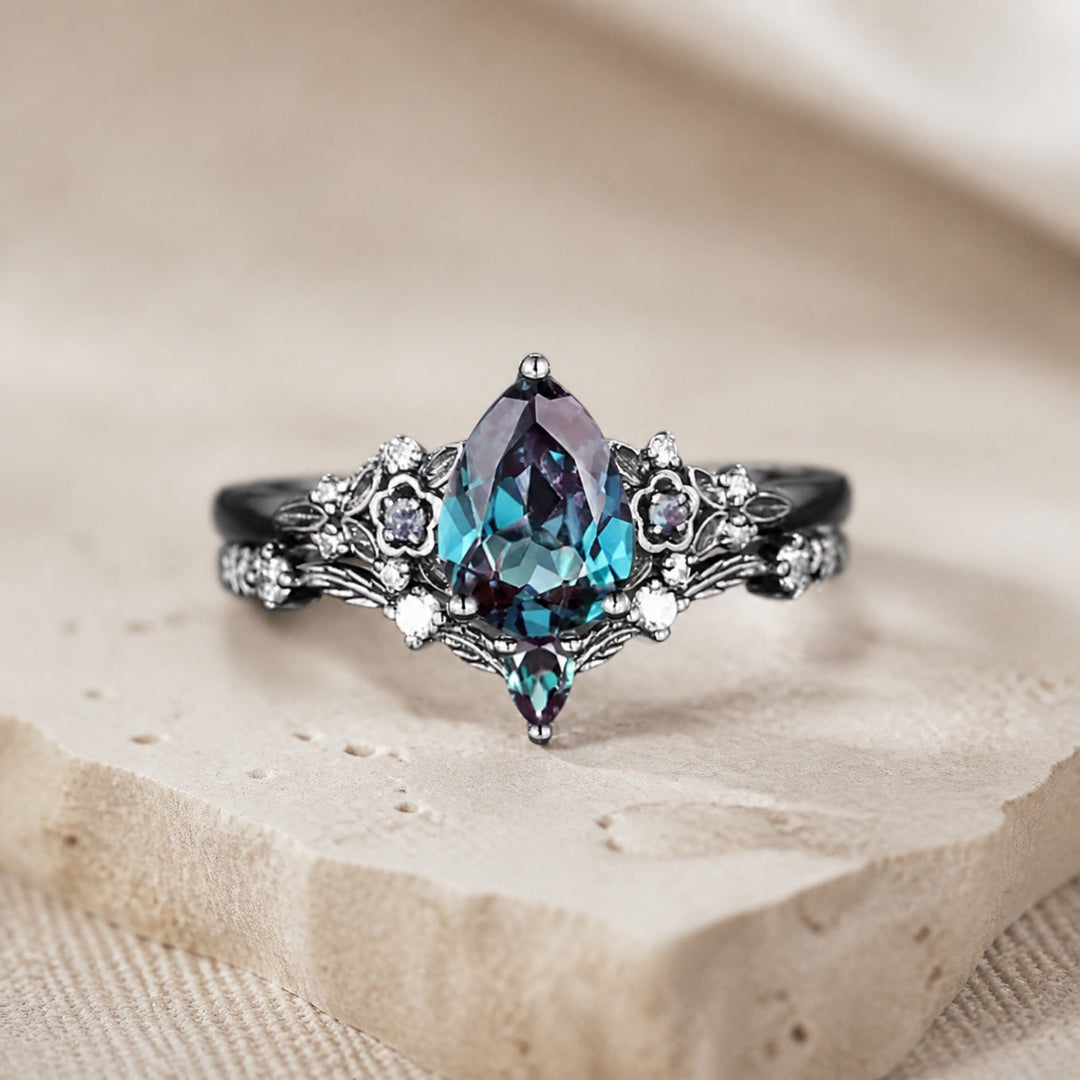 Gun Black Sapphire Zirconia Ring Set