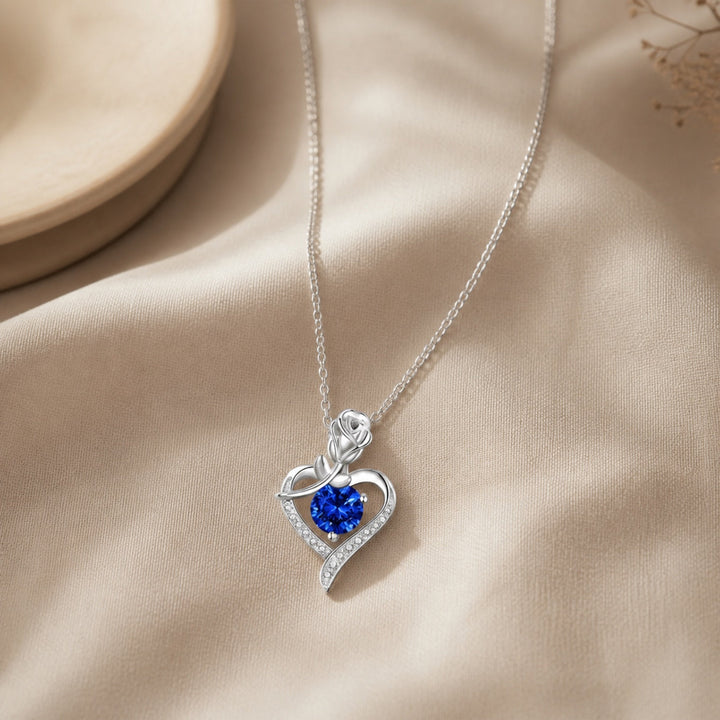 Sapphire Rose Heart Necklace