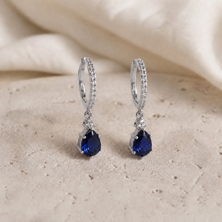 Gold Sapphire Stone Hoop Earrings