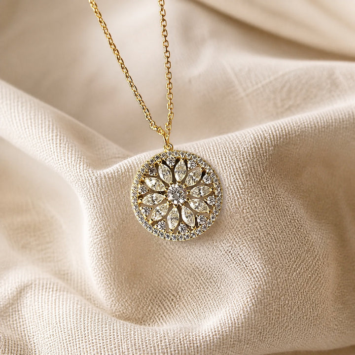 Lavish Sunflower Zirconia Necklace