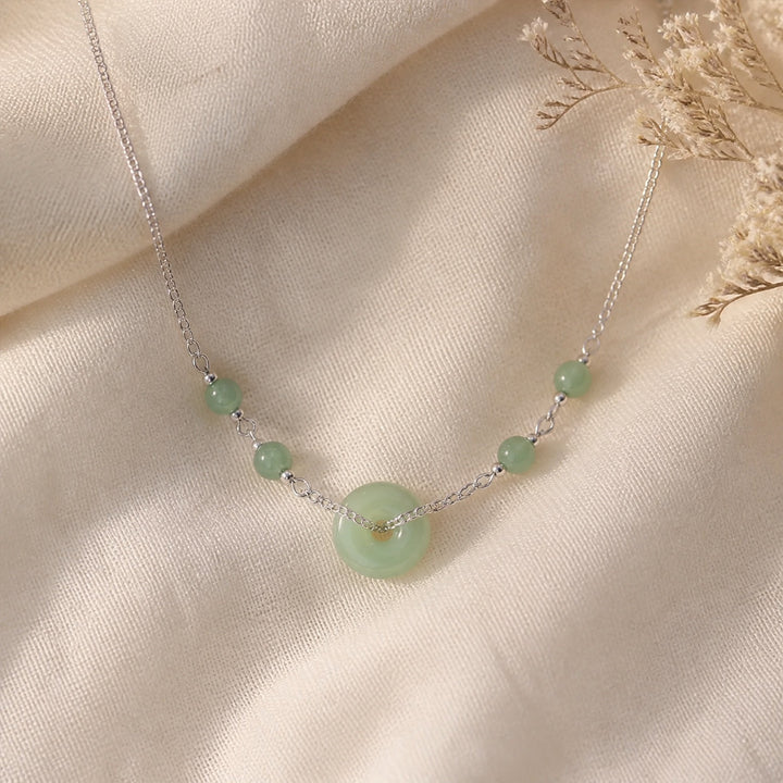 Jade Donut Pendant Bead Necklace