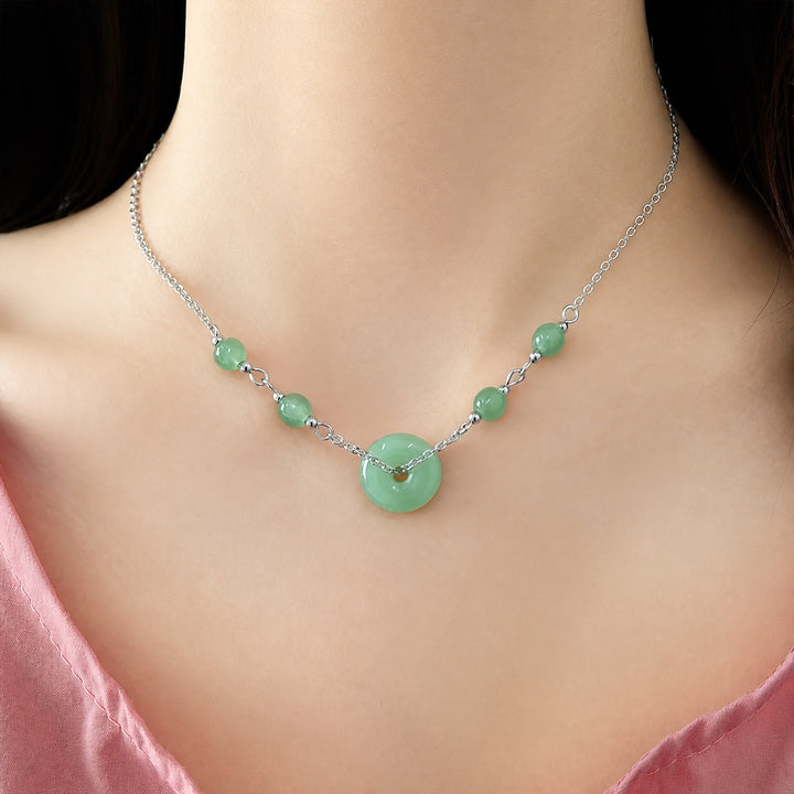 Jade Donut Pendant Bead Necklace