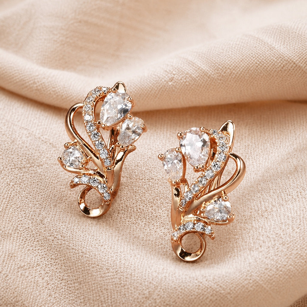 Shimmering Zircon Flower Earrings